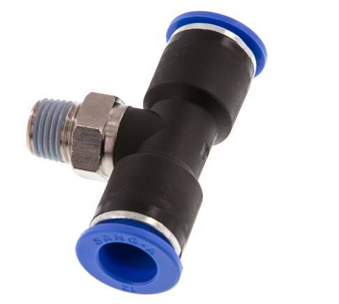12mm x R1/4'' inline T-stuk Messing/PA 66 Insteekfitting Buitendraad Draaibaar NBR