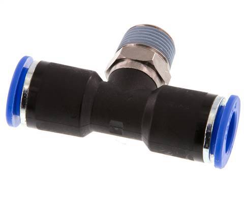 12mm x R3/8'' inline T-stuk Messing/PA 66 Insteekfitting Buitendraad Draaibaar NBR
