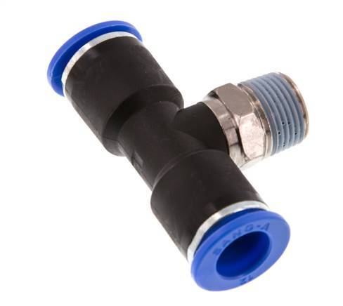12mm x R3/8'' inline T-stuk Messing/PA 66 Insteekfitting Buitendraad Draaibaar NBR
