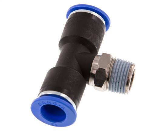 12mm x R3/8'' inline T-stuk Messing/PA 66 Insteekfitting Buitendraad Draaibaar NBR
