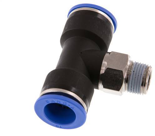 16mm x R3/8'' inline T-stuk Messing/PA 66 Insteekfitting Buitendraad Draaibaar NBR