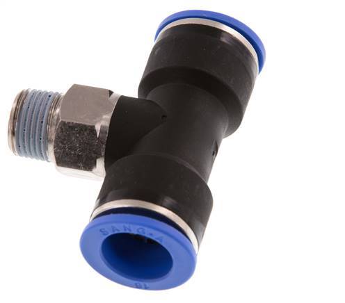 16mm x R3/8'' inline T-stuk Messing/PA 66 Insteekfitting Buitendraad Draaibaar NBR