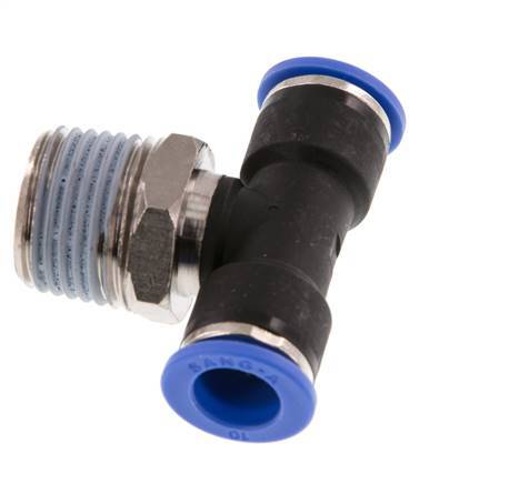 10mm x R1/2'' inline T-stuk Messing/PA 66 Insteekfitting Buitendraad Draaibaar NBR