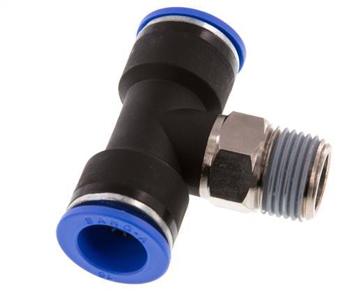 16mm x R1/2'' inline T-stuk Messing/PA 66 Insteekfitting Buitendraad Draaibaar NBR
