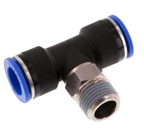 16mm x R1/2'' inline T-stuk Messing/PA 66 Insteekfitting Buitendraad Draaibaar NBR