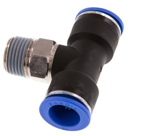16mm x R1/2'' inline T-stuk Messing/PA 66 Insteekfitting Buitendraad Draaibaar NBR