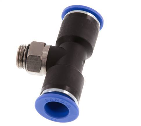 12mm x G1/4'' inline T-stuk Messing/PA 66 Insteekfitting Buitendraad Draaibaar NBR