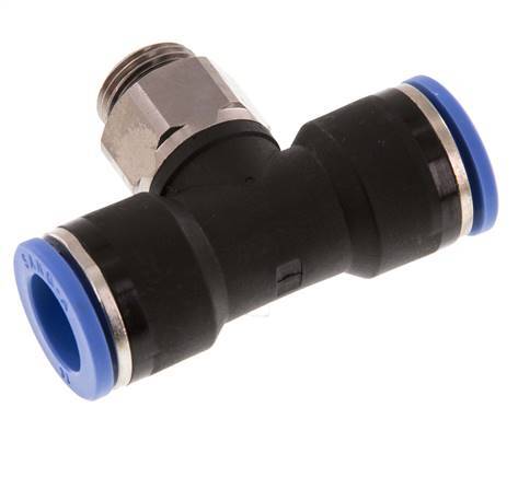 14mm x G3/8'' inline T-stuk Messing/PA 66 Insteekfitting Buitendraad Draaibaar NBR