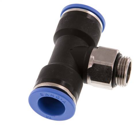 14mm x G3/8'' inline T-stuk Messing/PA 66 Insteekfitting Buitendraad Draaibaar NBR