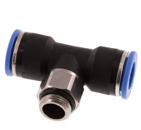 14mm x G3/8'' inline T-stuk Messing/PA 66 Insteekfitting Buitendraad Draaibaar NBR