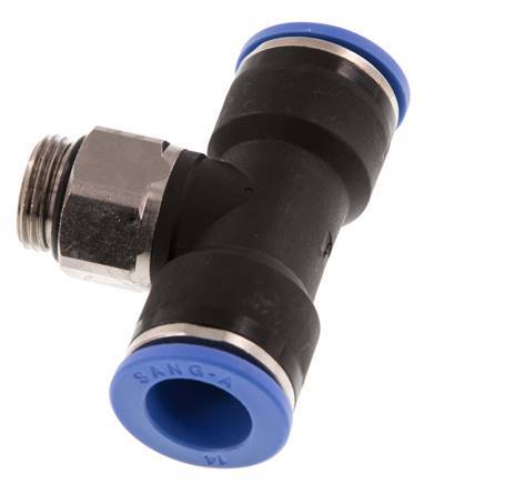 14mm x G3/8'' inline T-stuk Messing/PA 66 Insteekfitting Buitendraad Draaibaar NBR