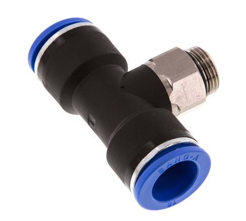 16mm x G3/8'' inline T-stuk Messing/PA 66 Insteekfitting Buitendraad Draaibaar NBR