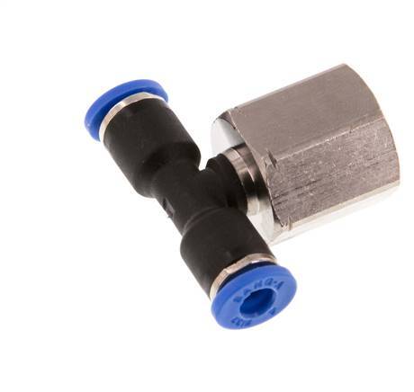 4mm x G1/4'' inline T-stuk Messing/PA 66 Insteekfitting Binnendraad Draaibaar NBR [2 Stuks]