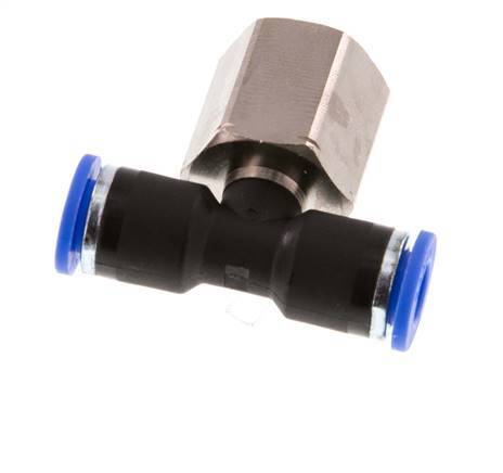6mm x G1/4'' inline T-stuk Messing/PA 66 Insteekfitting Binnendraad Draaibaar NBR [2 Stuks]