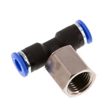 6mm x G1/4'' inline T-stuk Messing/PA 66 Insteekfitting Binnendraad Draaibaar NBR [2 Stuks]