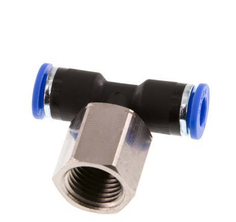 6mm x G1/4'' inline T-stuk Messing/PA 66 Insteekfitting Binnendraad Draaibaar NBR [2 Stuks]