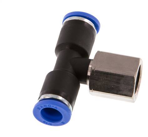 8mm x G1/4'' inline T-stuk Messing/PA 66 Insteekfitting Binnendraad Draaibaar NBR [2 Stuks]