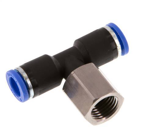 8mm x G1/4'' inline T-stuk Messing/PA 66 Insteekfitting Binnendraad Draaibaar NBR [2 Stuks]