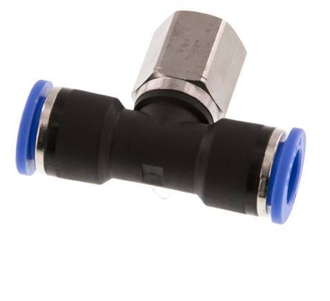 10mm x G1/4'' inline T-stuk Messing/PA 66 Insteekfitting Binnendraad Draaibaar NBR