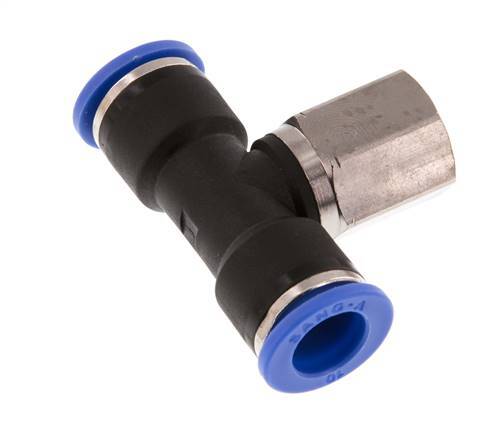 10mm x G1/4'' inline T-stuk Messing/PA 66 Insteekfitting Binnendraad Draaibaar NBR