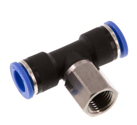 10mm x G1/4'' inline T-stuk Messing/PA 66 Insteekfitting Binnendraad Draaibaar NBR