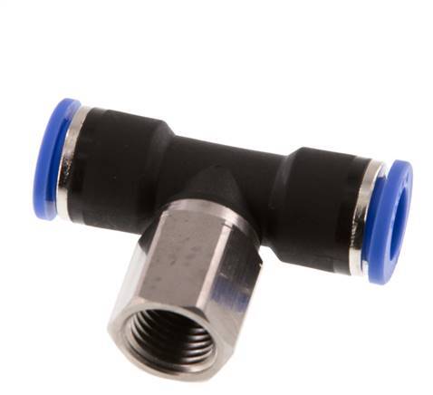 10mm x G1/4'' inline T-stuk Messing/PA 66 Insteekfitting Binnendraad Draaibaar NBR