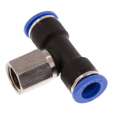 10mm x G1/4'' inline T-stuk Messing/PA 66 Insteekfitting Binnendraad Draaibaar NBR
