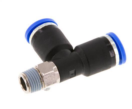 8mm x R1/8'' rechte hoek T-stuk Messing/PA 66 Insteekfitting Buitendraad Draaibaar NBR [2 Stuks]