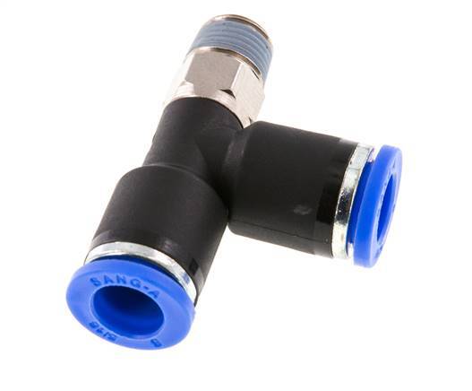 8mm x R1/8'' rechte hoek T-stuk Messing/PA 66 Insteekfitting Buitendraad Draaibaar NBR [2 Stuks]