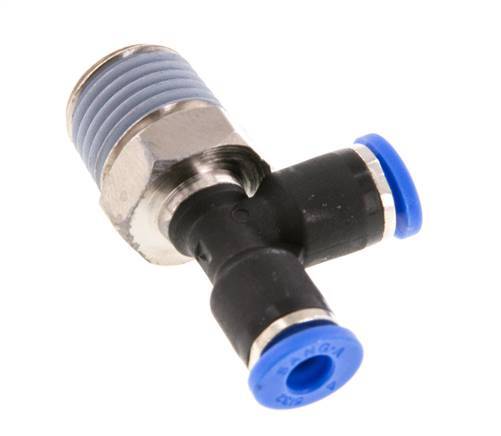 4mm x R1/4'' rechte hoek T-stuk Messing/PA 66 Insteekfitting Buitendraad Draaibaar NBR [2 Stuks]