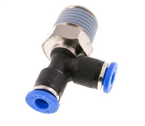 4mm x R1/4'' rechte hoek T-stuk Messing/PA 66 Insteekfitting Buitendraad Draaibaar NBR [2 Stuks]