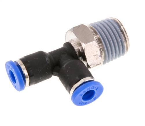 4mm x R1/4'' rechte hoek T-stuk Messing/PA 66 Insteekfitting Buitendraad Draaibaar NBR [2 Stuks]