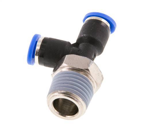4mm x R1/4'' rechte hoek T-stuk Messing/PA 66 Insteekfitting Buitendraad Draaibaar NBR [2 Stuks]