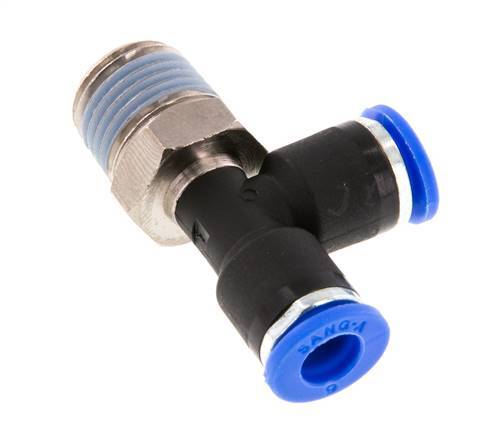 6mm x R1/4'' rechte hoek T-stuk Messing/PA 66 Insteekfitting Buitendraad Draaibaar NBR [2 Stuks]