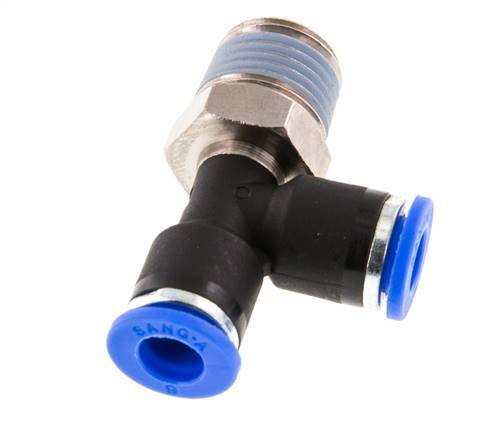 6mm x R1/4'' rechte hoek T-stuk Messing/PA 66 Insteekfitting Buitendraad Draaibaar NBR [2 Stuks]