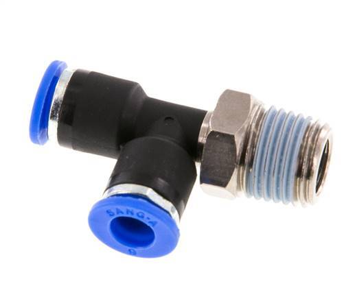 6mm x R1/4'' rechte hoek T-stuk Messing/PA 66 Insteekfitting Buitendraad Draaibaar NBR [2 Stuks]