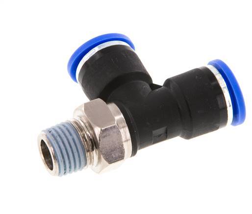 10mm x R1/4'' rechte hoek T-stuk Messing/PA 66 Insteekfitting Buitendraad Draaibaar NBR