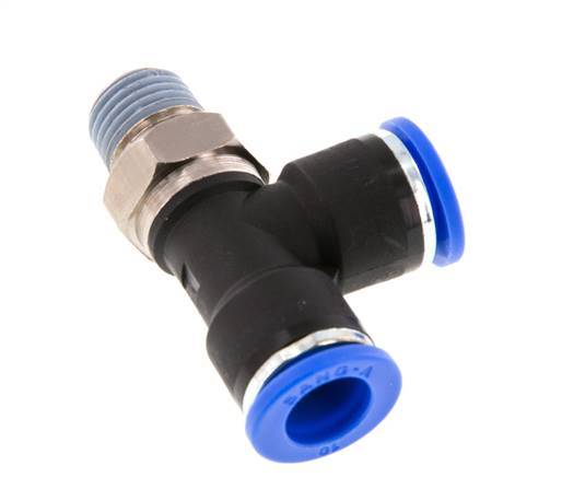 10mm x R1/4'' rechte hoek T-stuk Messing/PA 66 Insteekfitting Buitendraad Draaibaar NBR