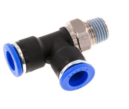 10mm x R1/4'' rechte hoek T-stuk Messing/PA 66 Insteekfitting Buitendraad Draaibaar NBR