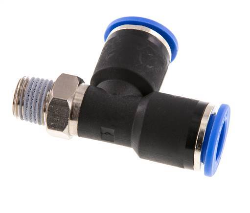 12mm x R1/4'' rechte hoek T-stuk Messing/PA 66 Insteekfitting Buitendraad Draaibaar NBR