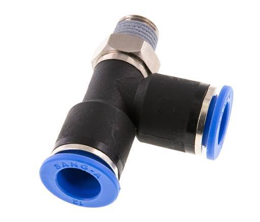 12mm x R1/4'' rechte hoek T-stuk Messing/PA 66 Insteekfitting Buitendraad Draaibaar NBR