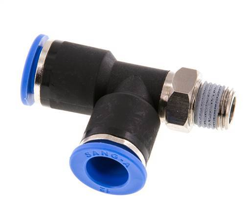 12mm x R1/4'' rechte hoek T-stuk Messing/PA 66 Insteekfitting Buitendraad Draaibaar NBR