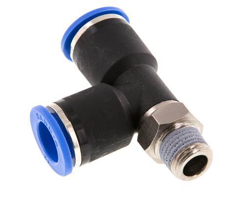 12mm x R1/4'' rechte hoek T-stuk Messing/PA 66 Insteekfitting Buitendraad Draaibaar NBR