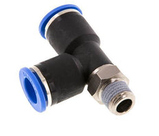 12mm x R1/4'' rechte hoek T-stuk Messing/PA 66 Insteekfitting Buitendraad Draaibaar NBR