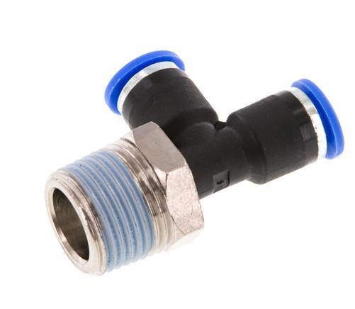 6mm x R3/8'' Right Angle Tee Push-in Fitting with Male Threads Brass/PA 66 NBR Rotatable [2 Pieces]
