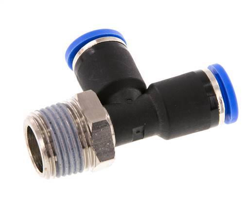 8mm x R3/8'' rechte hoek T-stuk Messing/PA 66 Insteekfitting Buitendraad Draaibaar NBR [2 Stuks]