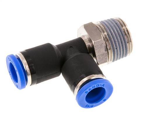 8mm x R3/8'' Right Angle Tee Push-in Fitting with Male Threads Brass/PA 66 NBR Rotatable [2 Pieces]