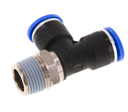 10mm x R3/8'' rechte hoek T-stuk Messing/PA 66 Insteekfitting Buitendraad Draaibaar NBR
