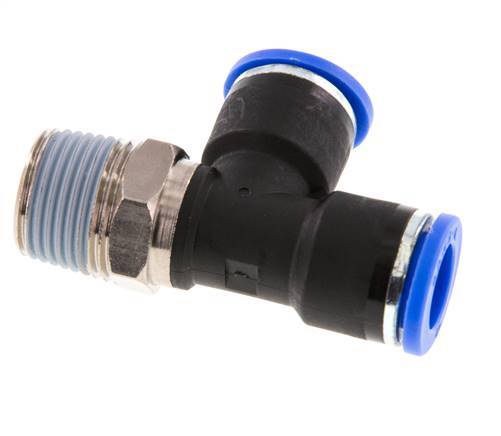 10mm x R3/8'' rechte hoek T-stuk Messing/PA 66 Insteekfitting Buitendraad Draaibaar NBR