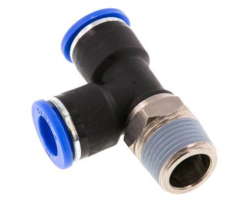 10mm x R3/8'' rechte hoek T-stuk Messing/PA 66 Insteekfitting Buitendraad Draaibaar NBR